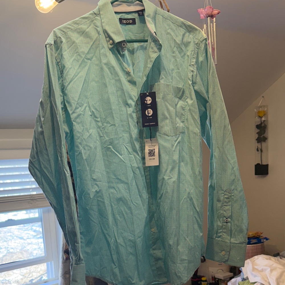Izod Teal Checkered Long Sleeve Shirt